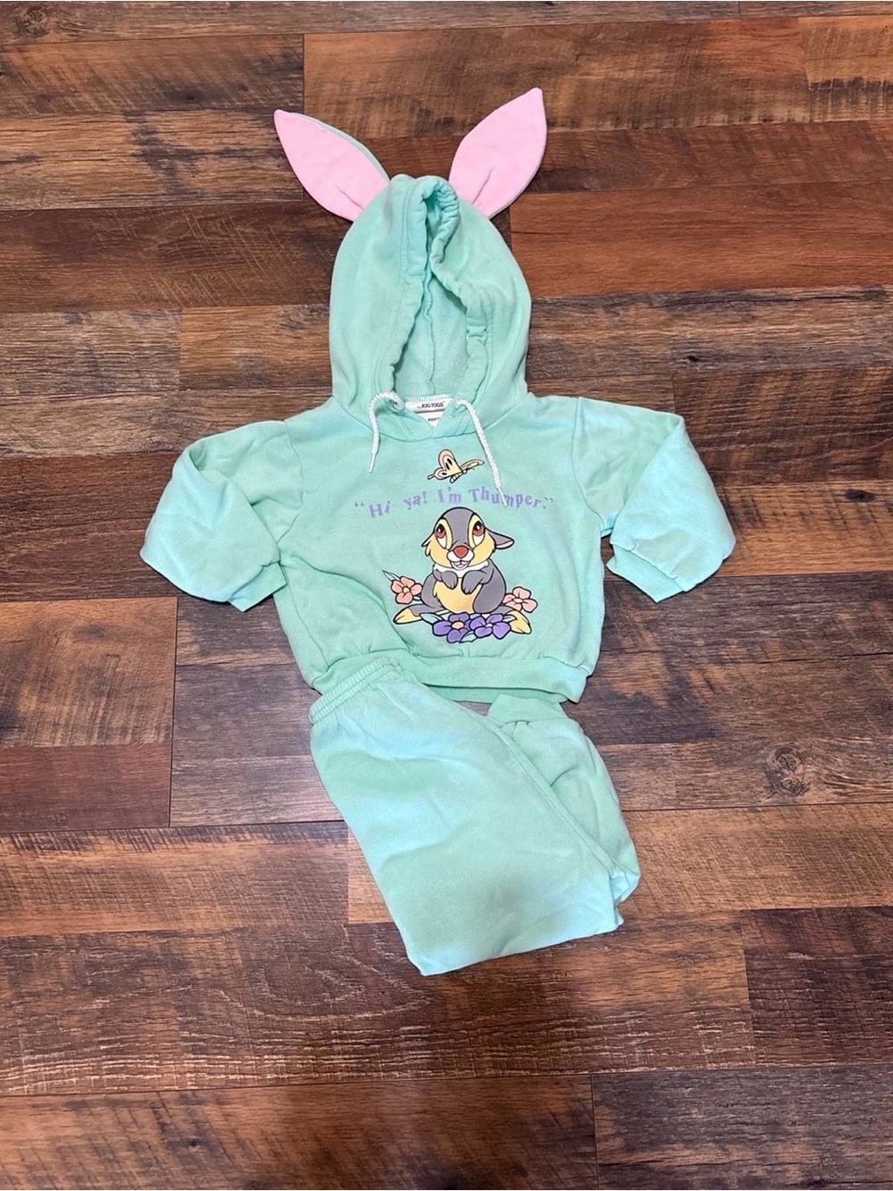 Vintage Disney Baby Jog Togs Thumper Bambi 2 Pc Hoodie Pants Set Bunny Ears